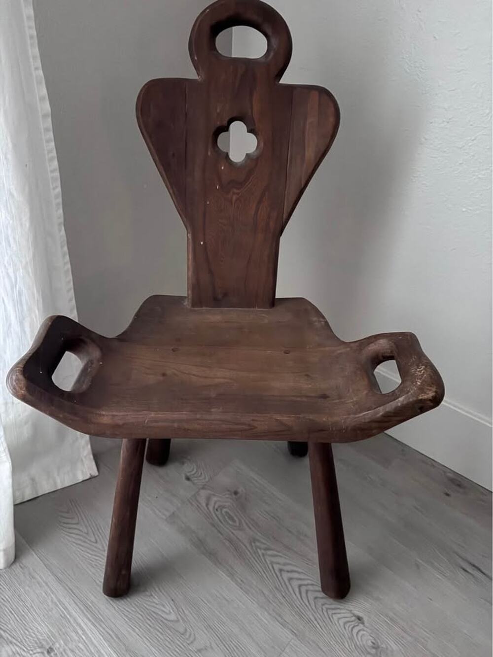 Primitive Wooden 4 Legged Birthing Spinning Milking Chair